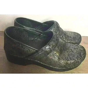 Dansko Womens Size 38 Black Glitter Slip Ons Clogs Nursing Shoes